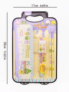 1組可愛的卡通文具套裝,包括1個鉛筆盒,1個4b橡皮擦,1個鉛筆刨,1個尺子,2支鉛筆 - 紫色 - 查看 2