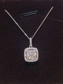 1入鍍銀長方形吊墜項鍊女士新娘禮儀道具結婚禮物生日派對情人節禮物給朋友女友妻子 - 銀色 - 查看 4