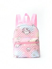 Girls' Quilted Unicorn Pattern Cute & Creative Backpack - Pink - View 2