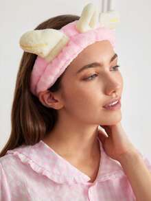 1件式睡衣派對天使洗臉頭帶動物耳朵髮帶髮帶毛絨髮飾 - 粉色 - 查看 3
