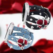 1入組藍色女性心形鎖釦鋅合金錶帶，適用於38/40/41/42/44/45/49mm，適用於蘋果手錶Ultra/Se/9/8/7/6/5/4/3/2/1 - 藍色 - 查看 2