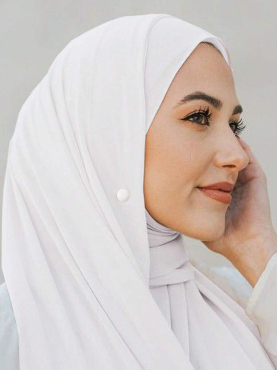 2入組/套女士大尺寸長圍巾,強力磁扣,色彩協調,雪紡圍巾 - 白色 - 查看 1