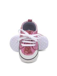 一双女孩男孩婴儿运动鞋串珠亮片婴儿鞋初学步鞋新生儿鞋幼儿乐福鞋系带平底可爱时尚休闲系带运动鞋适合所有季节 - 淡紫色 - 查看 10