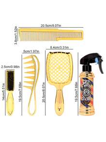 5 件金色美发工具套装，包括造型刷、理发梳、喷雾瓶，非常适合头发造型、清洁、护理，是男女新年最佳礼物 - 金色 - 查看 2