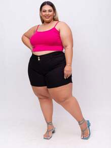 Plus Size Denim Shorts - màu đen - Xem 1