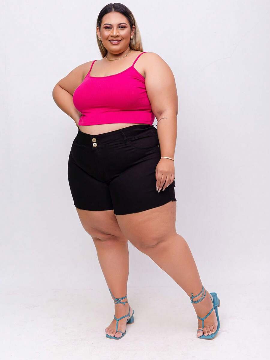 Plus Size Denim Shorts - màu đen - Xem 1