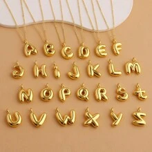 1個鍍銅金時尚26個字母吊墜項鍊,適用於日常穿戴 - 金黃色 - 查看 2