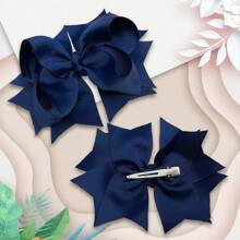 2 piezas Lazos de pelo de 5 pulgadas de moda para adolescentes con pinzas para festivales - Azul Marino - Ver 5