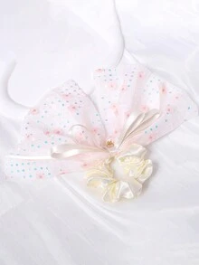 1 件漂亮可愛的兒童髮圈,帶有粉紅色星星、閃光網眼和蝴蝶結,適合生日、日常和節日禮物 - 彩色 - 查看 4