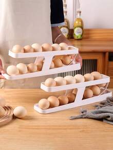 1pc Egg Storage Box, Refrigerator Door Bin, Fresh-Keeping Container Organizer, Double-Layer Egg Tray - White - View 6