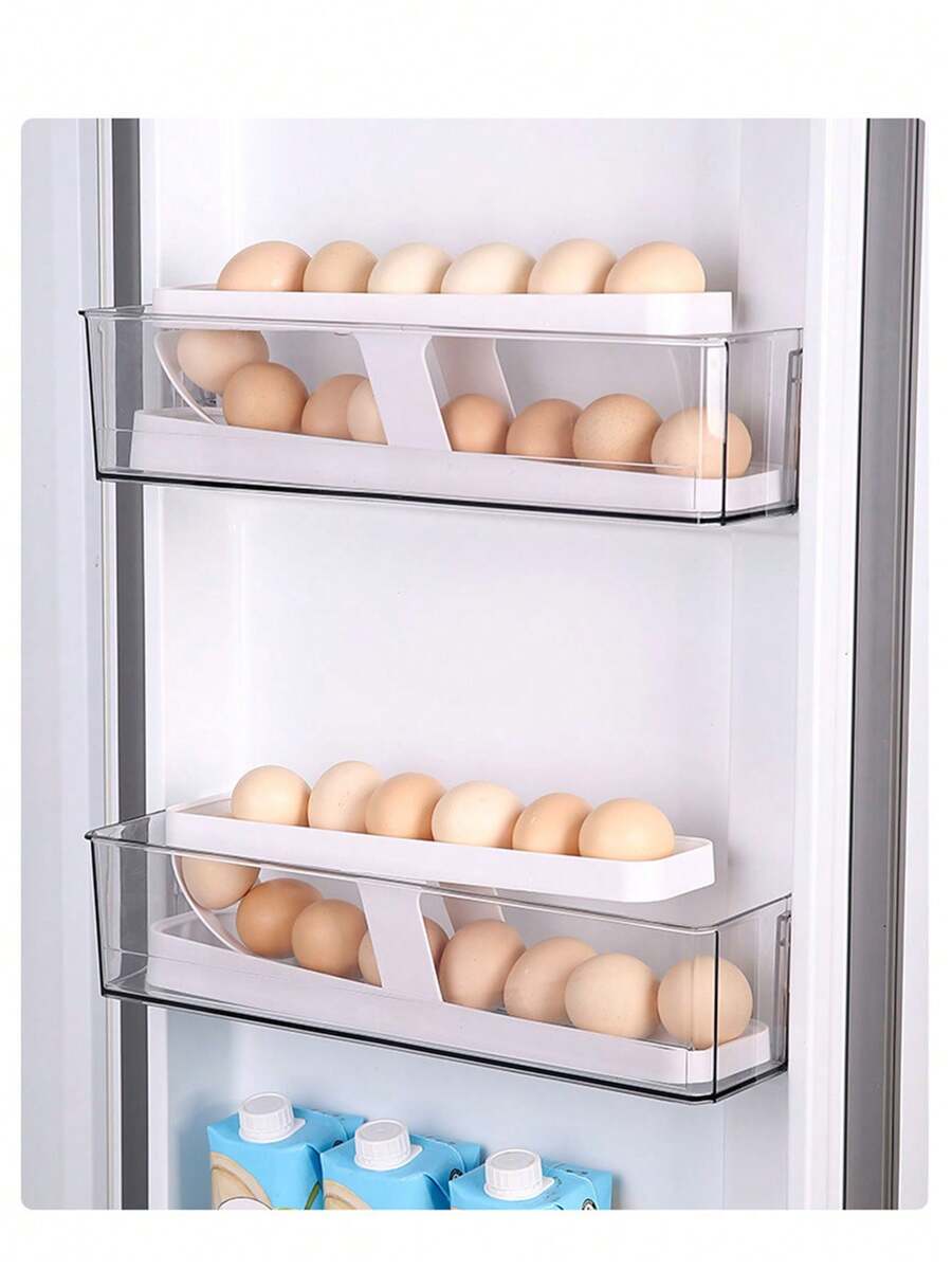 1pc Egg Storage Box, Refrigerator Door Bin, Fresh-Keeping Container Organizer, Double-Layer Egg Tray - White - View 1