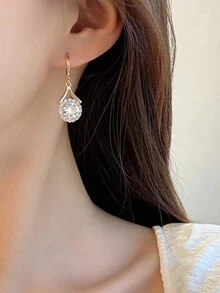 1對時尚簡約鋯石吊墜耳環,適合女性日常佩戴 - 金黃色 - 查看 2