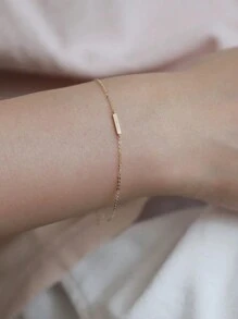 1pc Simple & Elegant S925 Pure Silver Plated With 14k Gold Mini Bar Bracelet As Valentine's Day Present