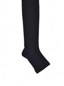 Sports Outdoor 1pair Knee High Open Toe Compression Socks Solid Color Leg Warmers, Neutral Style For Women, Prevent Varicose Veins During Sports