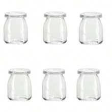 6 件裝 7 盎司/200 毫升透明玻璃罐優格容器帶蓋可更換玻璃布丁罐優格罐貼標籤玻璃容器適用於牛奶、果醬、果凍、慕斯 - 無色 - 查看 1