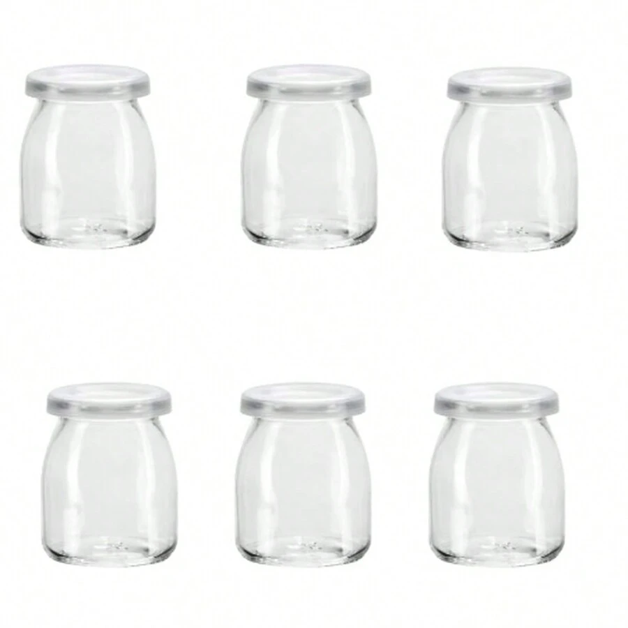 6 件裝 7 盎司/200 毫升透明玻璃罐優格容器帶蓋可更換玻璃布丁罐優格罐貼標籤玻璃容器適用於牛奶、果醬、果凍、慕斯 - 無色 - 查看 1