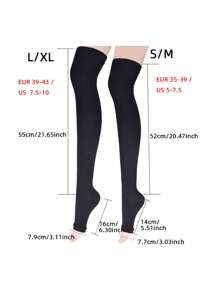 Sports Outdoor 1pair Knee High Open Toe Compression Socks Solid Color Leg Warmers, Neutral Style For Women, Prevent Varicose Veins During Sports