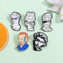 梵高艺术珐琅徽章创意石膏雕塑切割油画徽章胸针背包别针送给艺术朋友的礼物休闲别针衣服包包挂饰学校韩流教师用品包包挂饰可爱办公配件衬衫夹克饰品圣诞节万圣节秋冬季配饰，适合青少年、青年、男士，休闲、户外、运动、度假、毕业礼物、生日、日常佩戴衣服别针趣味教师礼物万圣节配饰教师节男士礼物包包别针 - 黑與白 - 查看 2