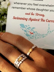 1pc Minimalist Personalized S925 Sterling Silver Three Row Small Fish Ring European Style Adjustable Opening Finger Rings For Best Friends Christmas Birthday Gift - Silver - View 3