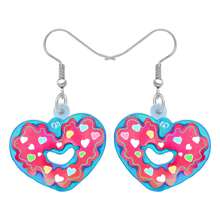 1 对亚克力情人节礼物甜甜圈耳环垂坠心形甜甜圈甜点零食饰品适合女士女孩儿童派对礼物装饰 - 酒紅色 - 查看 1