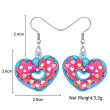 1 对亚克力情人节礼物甜甜圈耳环垂坠心形甜甜圈甜点零食饰品适合女士女孩儿童派对礼物装饰 - 酒紅色 - 查看 5