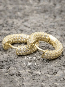 1 Pair Fashionable Round Earrings, Unisex Micro-Inlaid Sparkling Zirconia Earrings, Personalized Accessories Suitable For Party And Everyday Wear - Silver - View 10