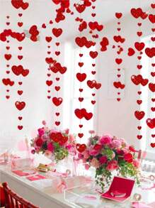 5/2/1 Set Red Hanging Heart Shaped Streamers Banner, Suitable For Anniversary, Mother's Day, Valentine's Day, Wedding Decoration, Party Supplies - Red - View 5