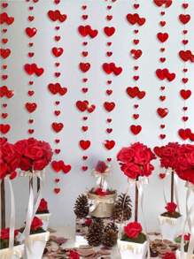 5/2/1 Set Red Hanging Heart Shaped Streamers Banner, Suitable For Anniversary, Mother's Day, Valentine's Day, Wedding Decoration, Party Supplies - Red - View 3