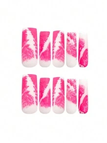 24入組浪漫粉色霧感芭蕾風格假指甲，情人節禮物+ 1支果凍膠+ 1支指甲文件，即貼式假指甲，美甲工具 - 彩色 - 查看 3