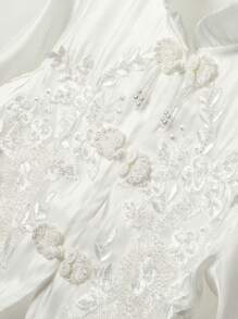 青少女白色復古刺繡珠飾上衣旗袍風格長袖夾克 - 白色 - 查看 7