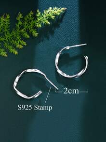 1對時尚優雅的設計,真925純銀扭結耳環,適用於女性日常訂婚派對婚禮珠寶禮物 - 白色 - 查看 5