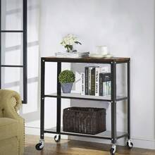 LUCKYERMORE Movable Storage Cart Serving With Wheels 3-Tier Mesh Shelf Wood Grain Kitchen - 黑色+棕色 - 查看 7