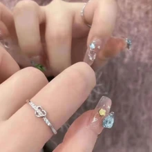 1 件鏤空心形設計女式戒指,簡單百搭的高端開口戒指適合日常或派對佩戴 - 復古銀色 - 查看 3