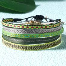 5入組波西米亞風格手編馬卡龍繩女士迷你多層手鍊,2024年嬉皮潮流少年版 - 彩色 - 查看 2