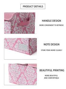 1個雙層蓋托盤盒,可折疊設計節省空間,附有標籤方便取出物品,手柄便於移動,多種型號可用於存放各種物品,歐式印花儲物盒 - 粉色 - 查看 3