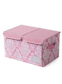 1個雙層蓋托盤盒,可折疊設計節省空間,附有標籤方便取出物品,手柄便於移動,多種型號可用於存放各種物品,歐式印花儲物盒 - 粉色 - 查看 1