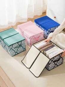 1個雙層蓋托盤盒,可折疊設計節省空間,附有標籤方便取出物品,手柄便於移動,多種型號可用於存放各種物品,歐式印花儲物盒 - 粉色 - 查看 4