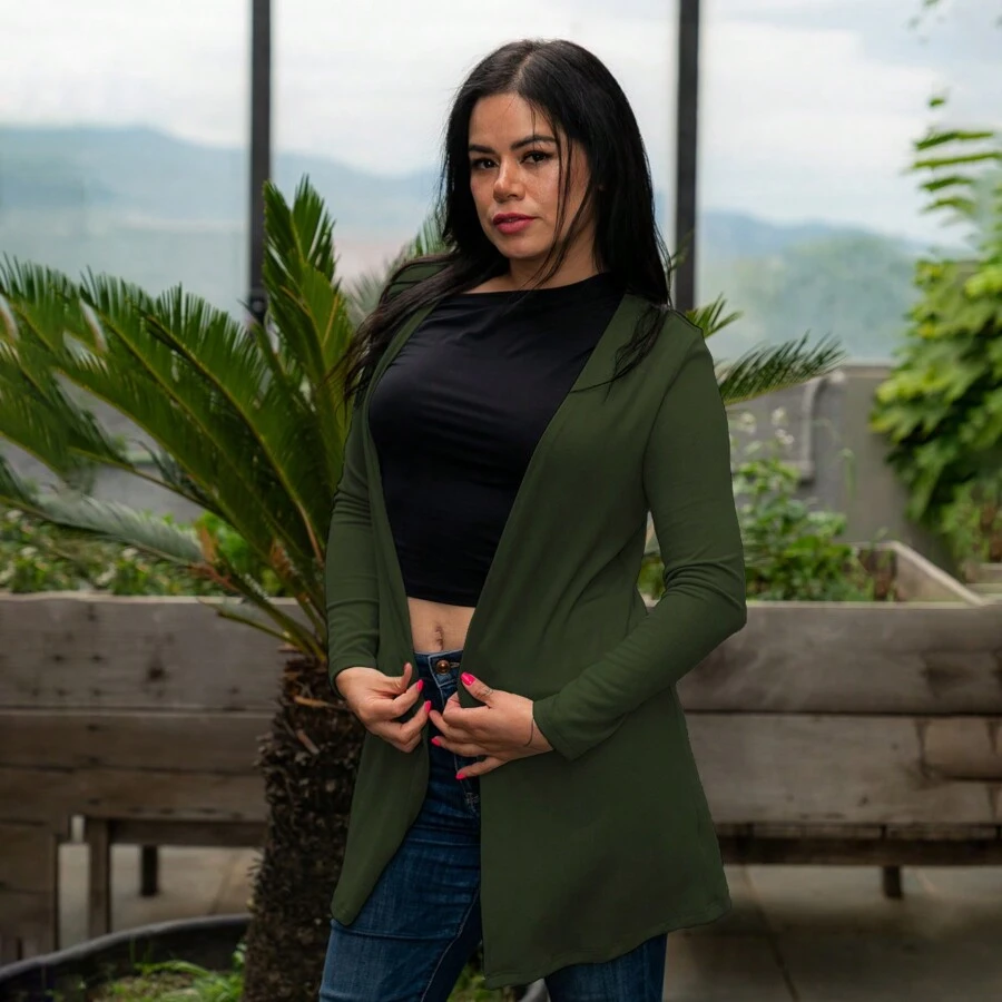 Cárdigan de moda para dama . - Verde militar - Ver 1