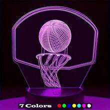 1pc Basketball Themed 3d Night Light, Single/Touch Control, Color Changing Led Table Lamp- Perfect Gift, Creative Illusion Light For Home Bedroom Decoration, Holiday Present - Black - View 1