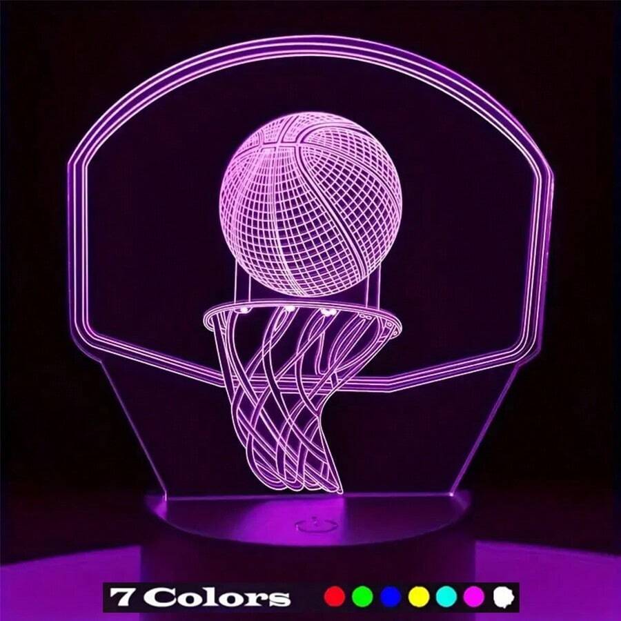 1pc Basketball Themed 3d Night Light, Single/Touch Control, Color Changing Led Table Lamp- Perfect Gift, Creative Illusion Light For Home Bedroom Decoration, Holiday Present - Black - View 1