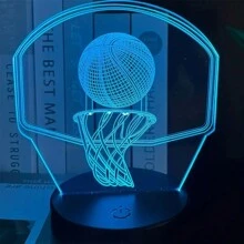 1pc Basketball Themed 3d Night Light, Single/Touch Control, Color Changing Led Table Lamp- Perfect Gift, Creative Illusion Light For Home Bedroom Decoration, Holiday Present - Black - View 2