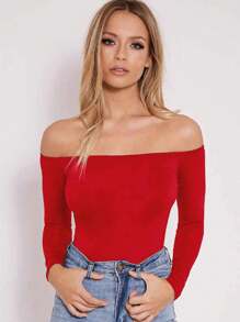 Blusa Negra Juvenil Hombro al Descubierto - Rojo - Ver 1