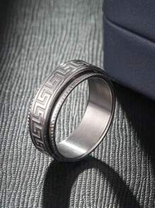 Men Geometric Detail Ring Black Titanium Steel Fashion Punk For A Stylish Look - Black - View 8