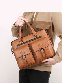 斜背包男士單肩包復古皮革直立商務男士休閒皮包,1 包（14.96 英寸*11.81 英寸*2.75 英寸）復古油皮男士手提包斜挎包,可容納手機充電線水杯,適合商務旅行,日常工作通勤包父親生日禮物包男士多用途斜挎包男士包頭層牛皮單肩斜挎包時尚托特包商務公文包多開口大容量男士手提包經典公文包筆記本電腦公文包文件袋辦公用品防水禮品送給丈夫爸爸的禮物情人節禮物 - 卡其色 - 查看 3