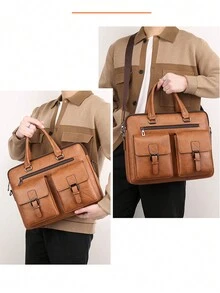 斜背包男士單肩包復古皮革直立商務男士休閒皮包,1 包（14.96 英寸*11.81 英寸*2.75 英寸）復古油皮男士手提包斜挎包,可容納手機充電線水杯,適合商務旅行,日常工作通勤包父親生日禮物包男士多用途斜挎包男士包頭層牛皮單肩斜挎包時尚托特包商務公文包多開口大容量男士手提包經典公文包筆記本電腦公文包文件袋辦公用品防水禮品送給丈夫爸爸的禮物情人節禮物 - 卡其色 - 查看 2