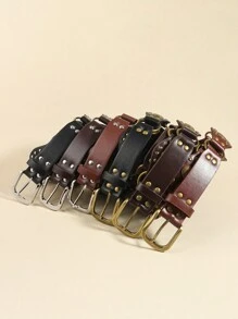 1 件时尚潮流复古美式拼接孔眼铆钉腰带，配朋克金属扣，可作装饰，搭配牛仔裙 - 咖啡 - 查看 5