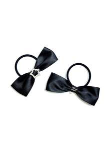 2入組黑色蝴蝶結髮帶配星星裝飾,y2k千禧年風格,適用於馬尾,日常美髮配件 - 黑色 - 查看 4