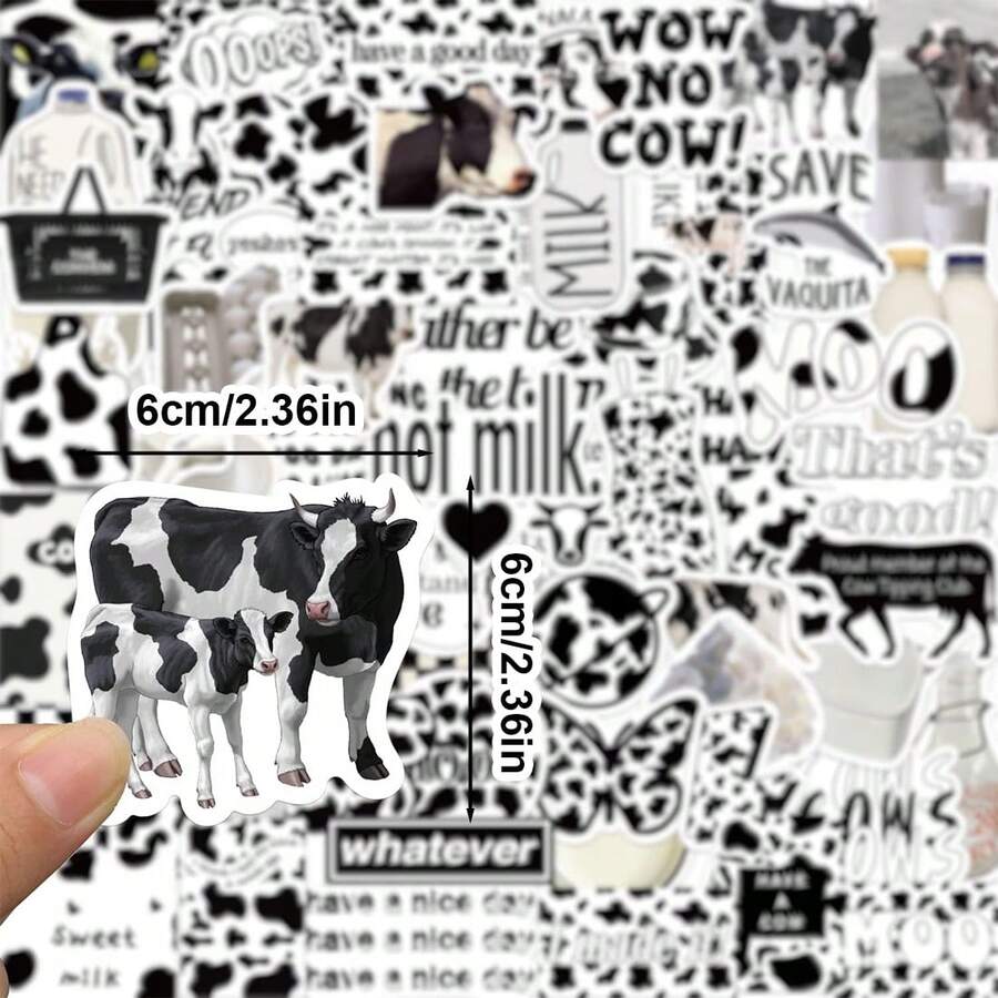 Kawaii Girl Black And White Cow Print Sticker Retro Black And White Sticker For Laptop, Water