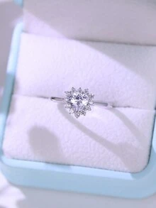 1枚精美浪漫的簡約風格925純銀戒指,鑲有鋯石和心型雪花圖案,適合女性日常佩戴或約會時穿戴 - 心形 - 查看 13