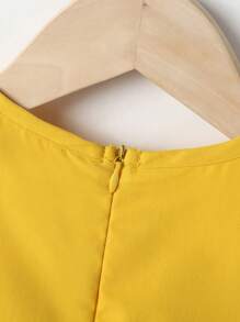 1件幼兒女童簡約優雅波浪袖連身衣,適用於春秋季節 - 黃色 - 查看 4